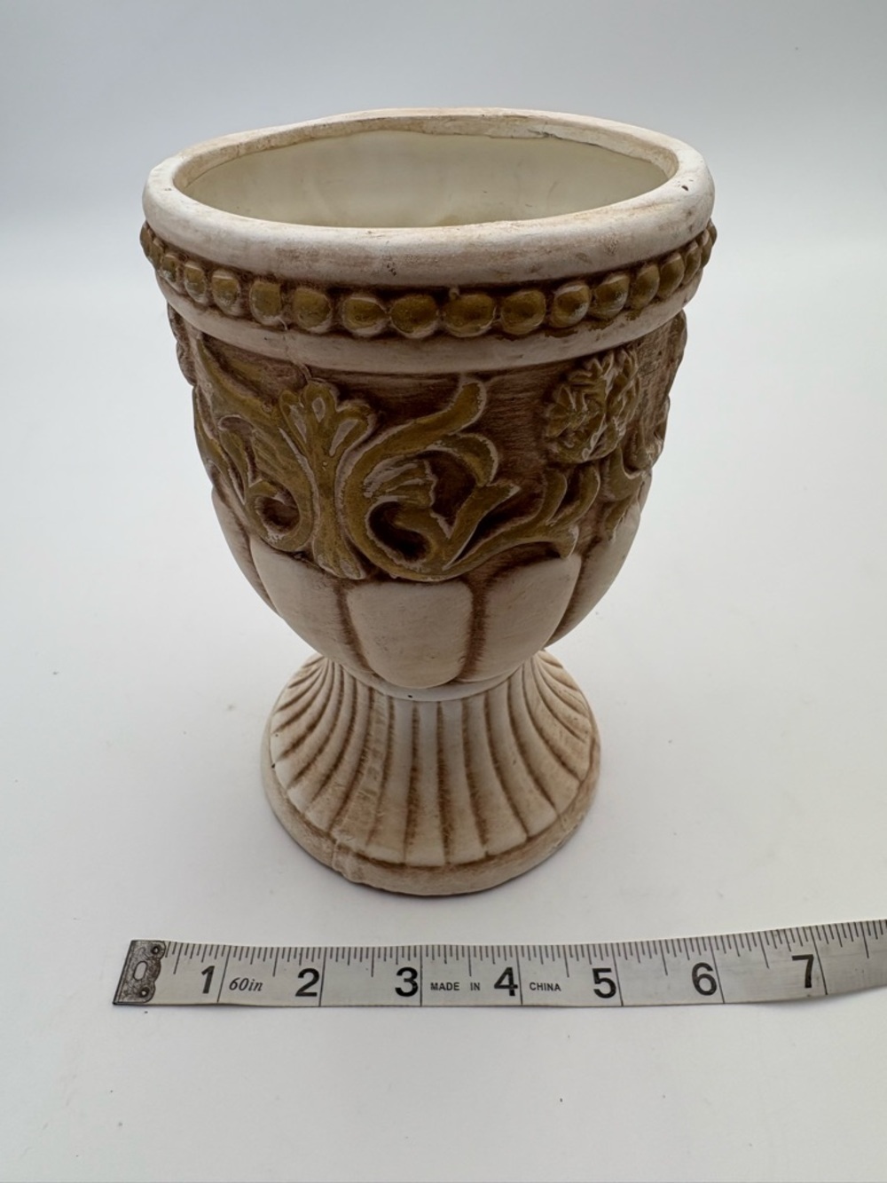 Vintage Grecian Style Cream and Golden Brown Ceramic Pedestal Vase or Planter - Picture 14 of 14